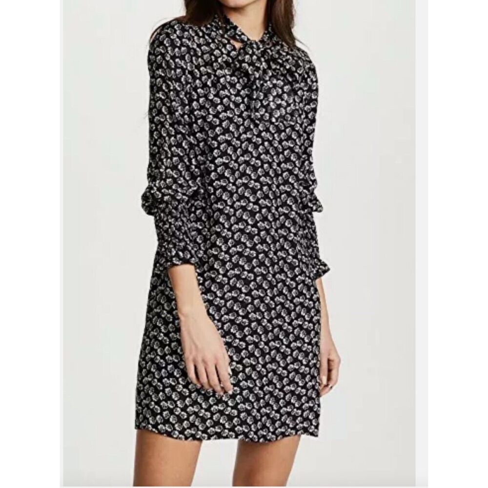 Rebecca Taylor Women's Size 0 Dress Floral Silk Tie Neck Black White